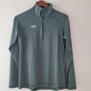 Under Armour Women's Heatgear 1/4 Zip Green Striped Pullover Size S Loose Fit